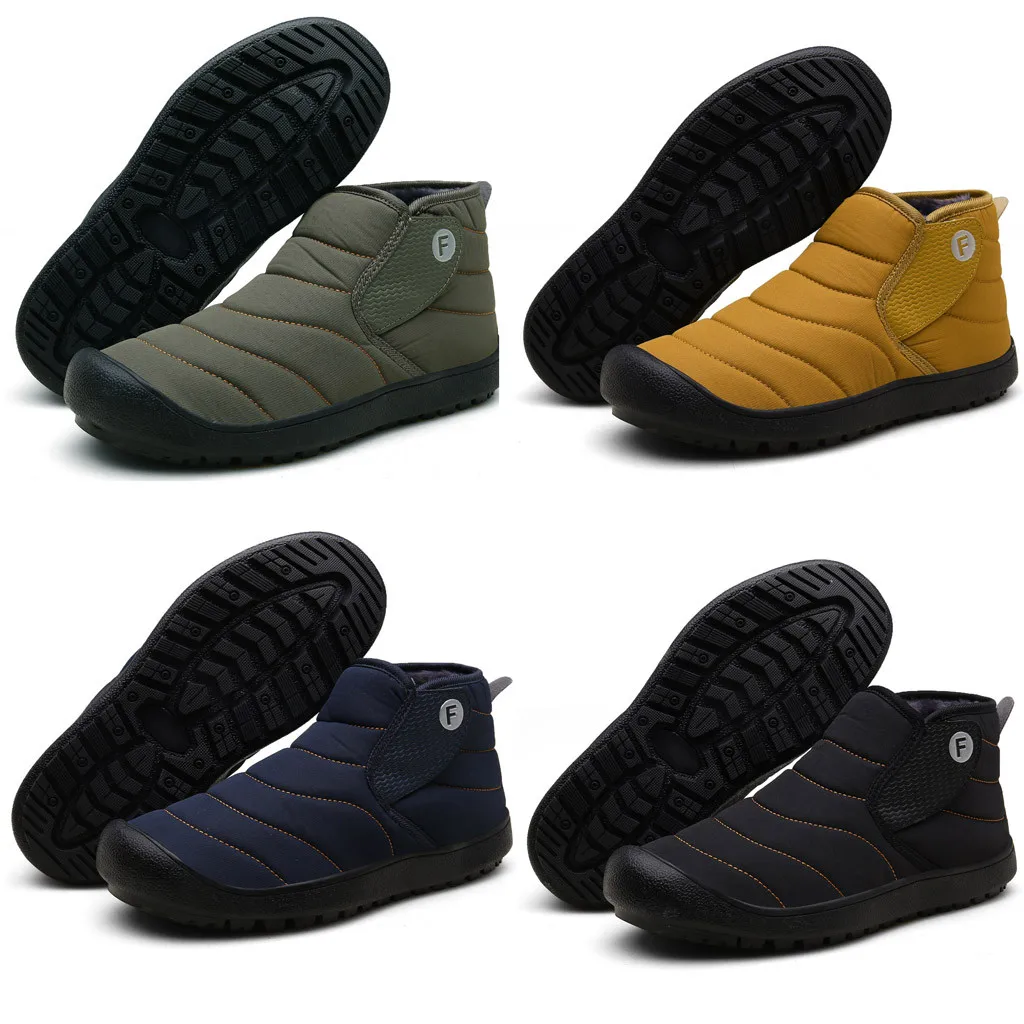 

New winter men's boots solid color warm ankle boots plus velvet snow boots fashion sports waterproof cotton boots