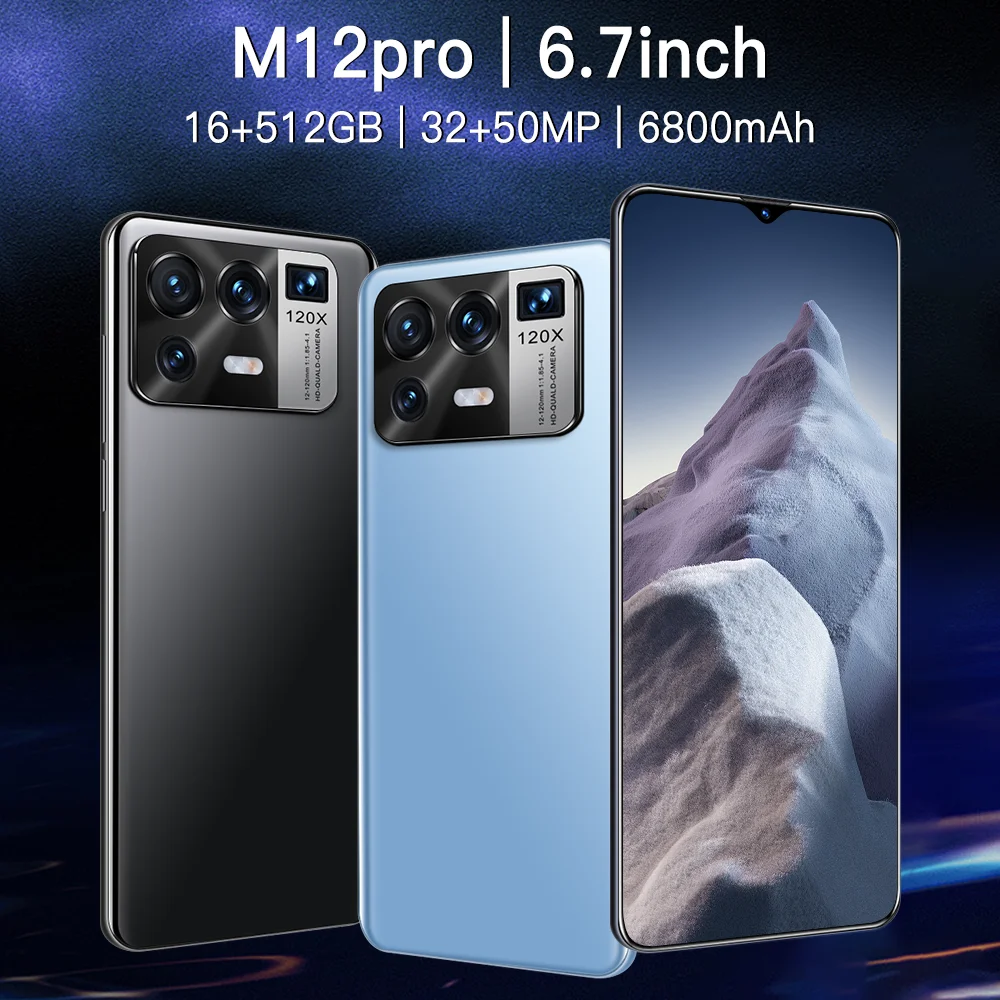 Смартфон M12 Pro 6 7 дюйма 6800 мАч MTK6889 2 SIM HiFi Android 11 0 16 ГБ ОЗУ 512 Гб ПЗУ 32 + 50 Мп