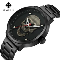 wwoor official stainless steel 3d skull watch men top brand high quality quartz vintage sport wrist watches for men reloj hombre