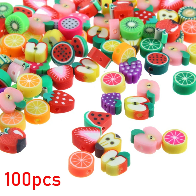 

Бусины из глины в виде фруктов для изготовления ювелирных изделий, браслетов, ожерелий, аксессуаров «сделай сам», 100 шт.