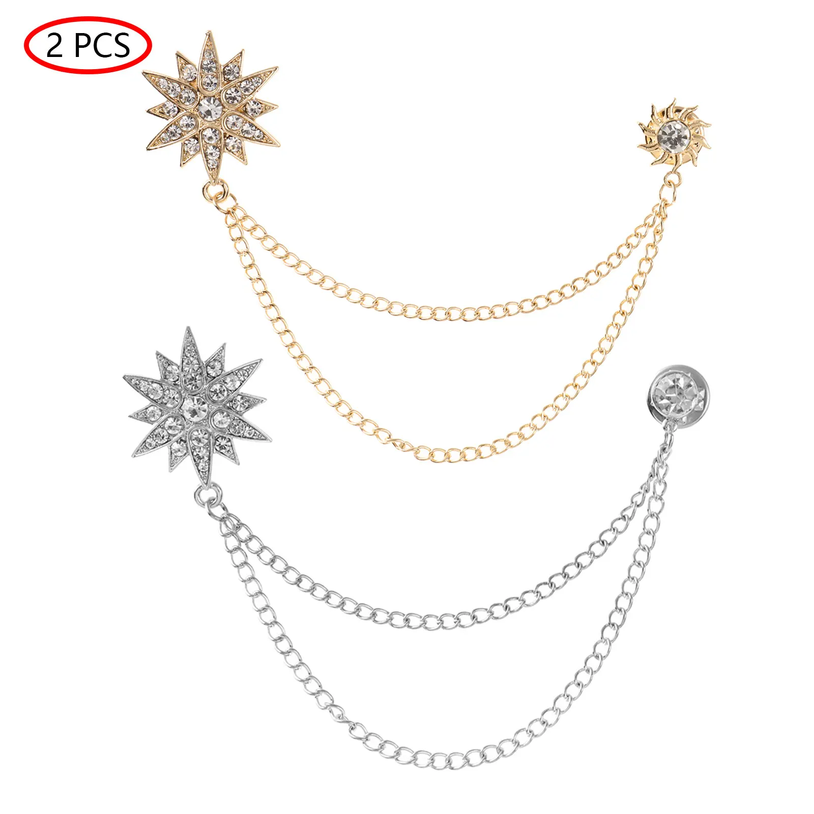 2 блестящие бриллиантовые броши модные булавки для воротника костюма рубашки