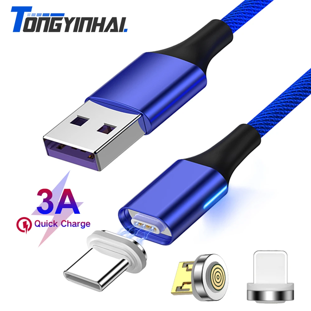 Магнитный кабель Tongyinhai для Iphone, Android, кабели для зарядки, MicroUSB type C, быстрая зарядка, зарядное устройство, 1 м, 1,5 Мбит, шнур для Xiaomi