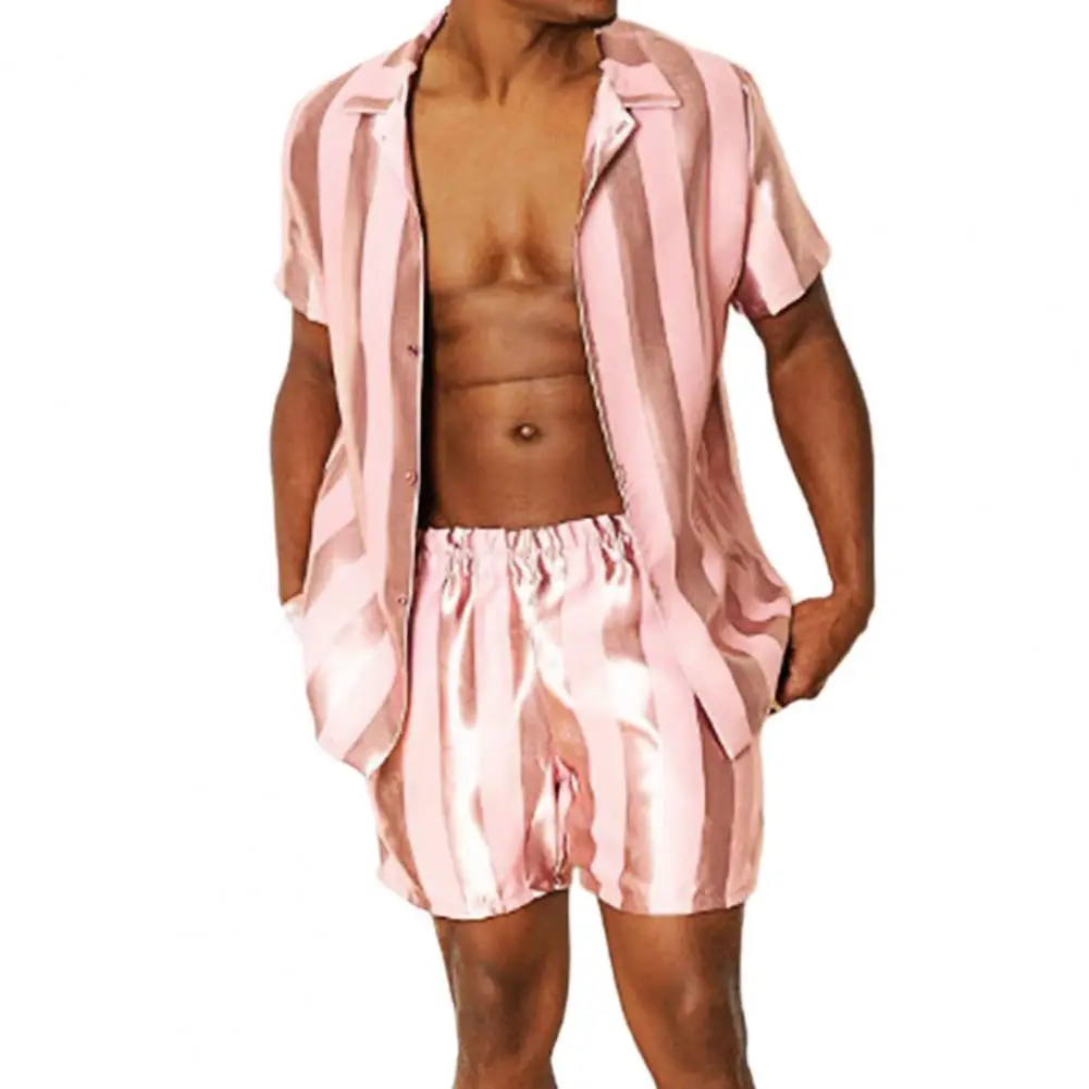 Костюм спортивный мужской блестящий рубашка с коротким рукавом модные короткие