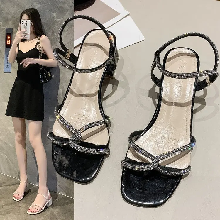 

Roman Sandals Comfort Shoes for Women Shallow Mouth Open Toe Two Weare Block Heels Suit Female Beige Large Size Gladiator Elasti