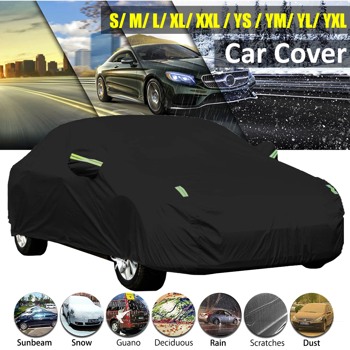 

210T Car Cover Sunshade Protection Outdoor Car Covers Waterproof Dustproof Sun Shade Anti-UV Auto Accessories for Sedan SUV