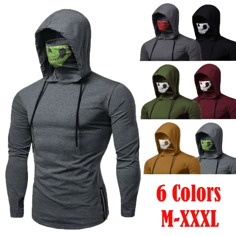 

2019 Newest Fashion Mens Gym Thin Hoodie Long Sleeve Hoodies With Mask Sweatshirt Casual Solid Hoodies