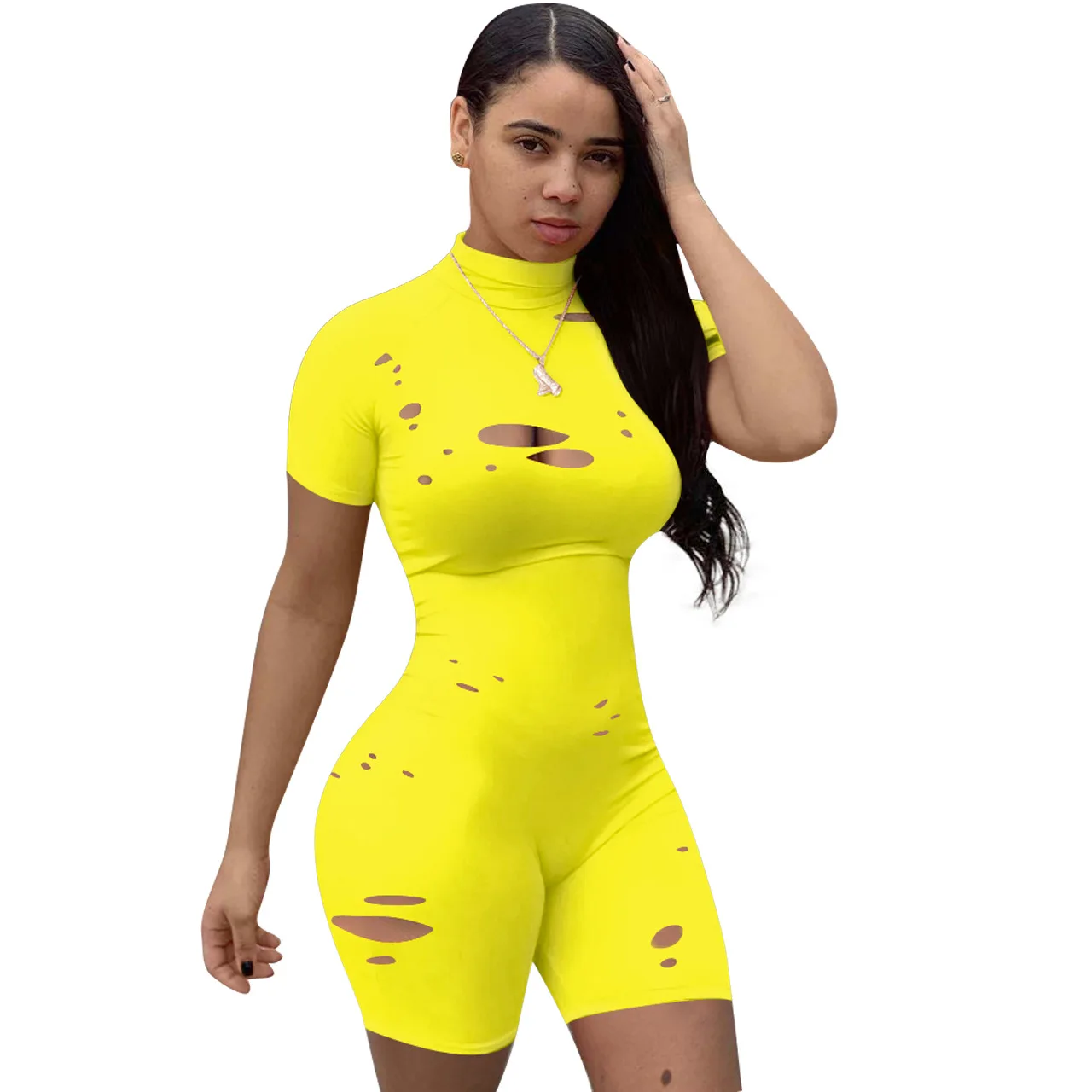

2021 women's wear ripped burnt tights jumpsuit