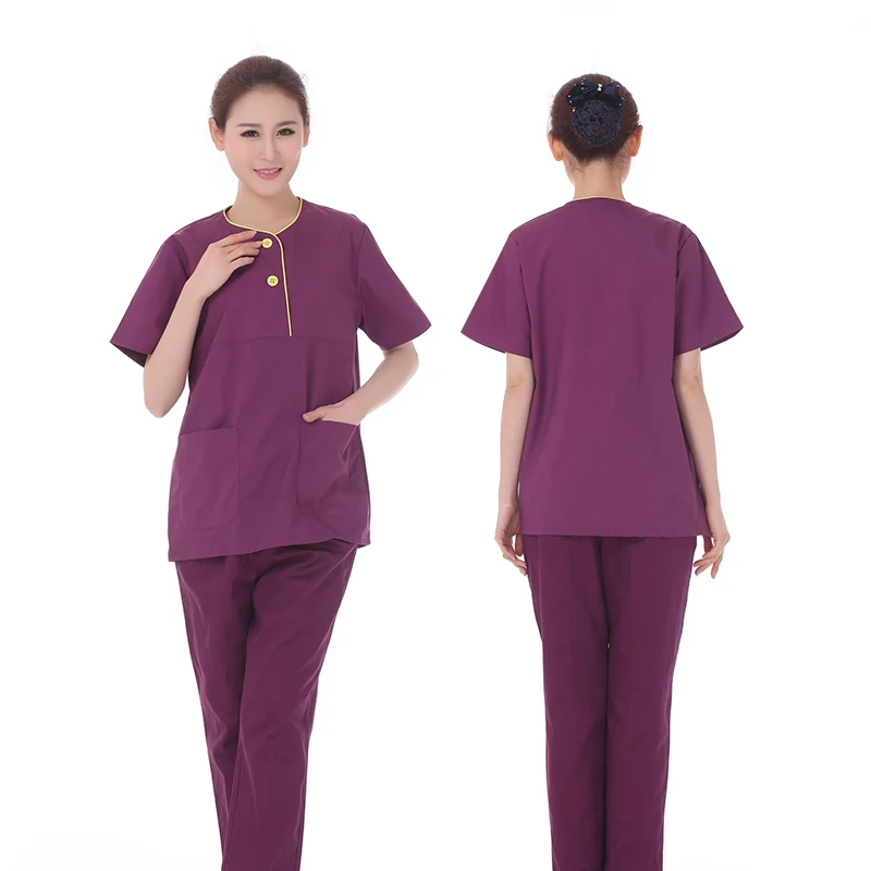 

Women's Fashion Scrub Set Medical Uniforms Irregular Neckline Top & Pants