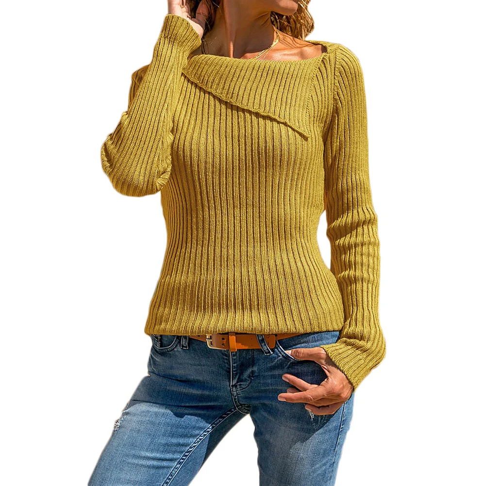 

2020 тонкие женские вязаные топы с асимметричным воротником, пуловеры с подвесками, свитшот, джемпер, коричневый черный свитер, Джерси для жен...