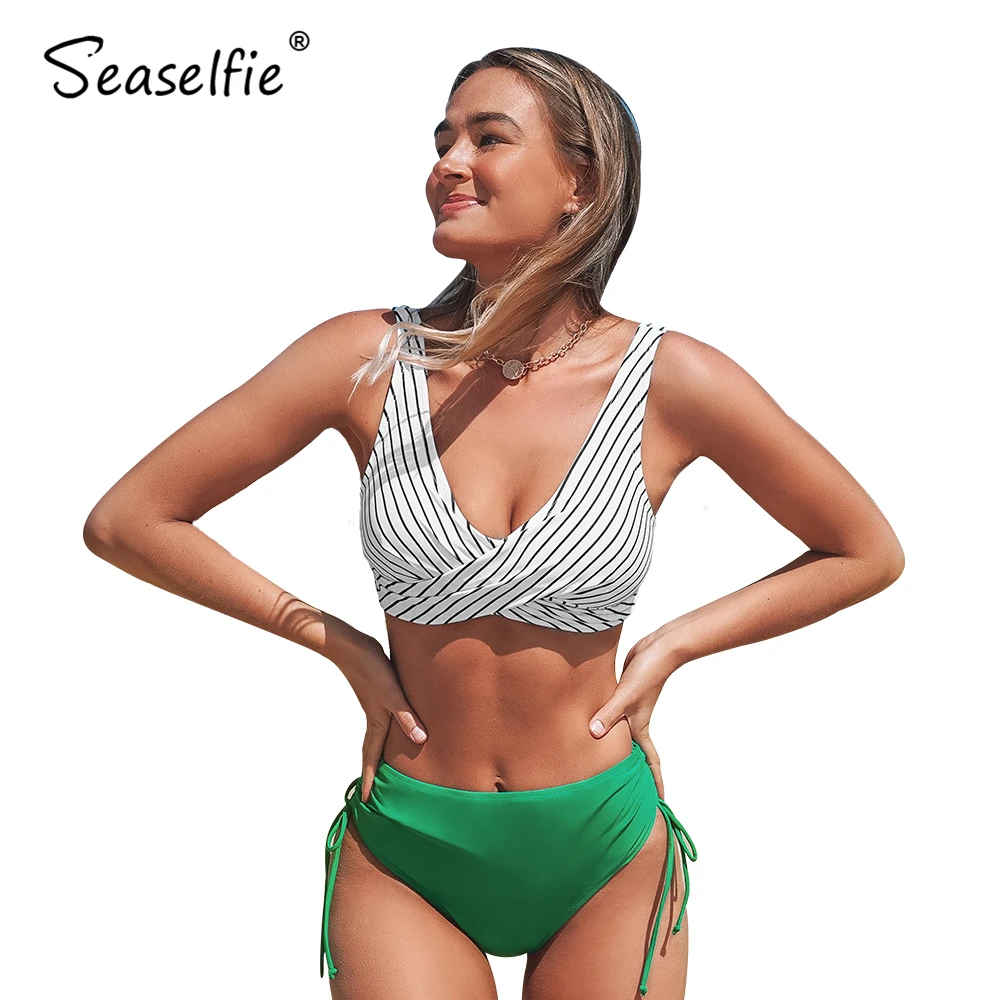 SEASELFIE сексуальные белые цветочные и зеленые комплекты бикини купальник из двух