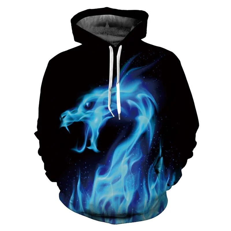 

3D Flame Print Pullover Hooded Sweatshirt Unisex Casual Long Sleeve Oversized Man Hiphop Hoodies Autumn Winter Men's Clothes
