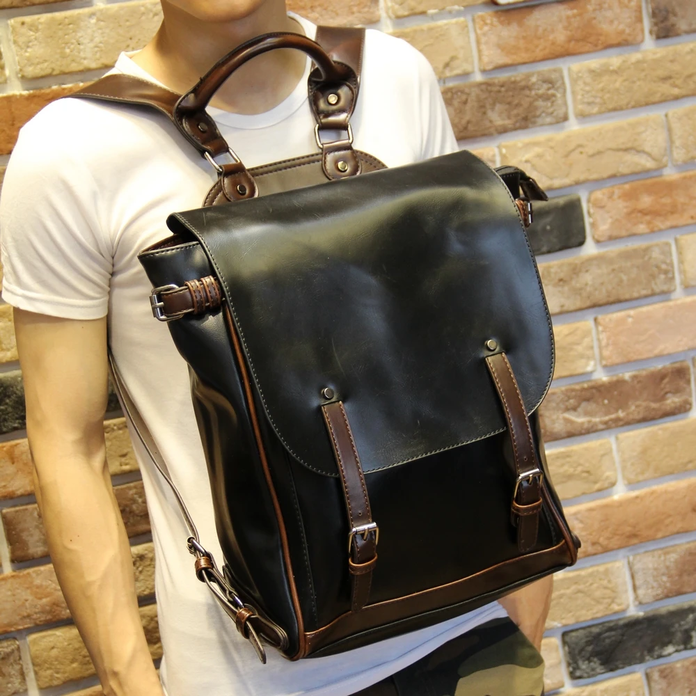 

GUMST Fashion Design Crazy Horse Leather Men's Backpack Youth School Bags for Teenagers Male Travel Backpacks Casual Laptop Bag