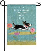 someone left the gate to open the garden suede flag inch dog love outdoor decoration suitable for canine lovers pet lovers gift