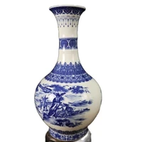 china old porcelain blue and white pine deer pattern long neck pattern vase