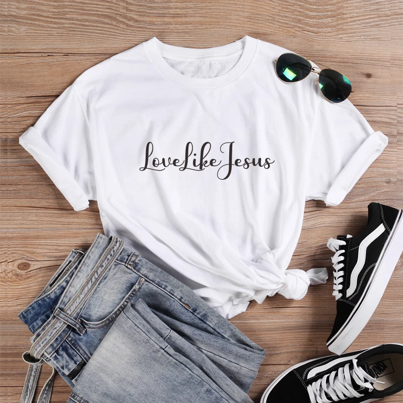 ONSEME футболка с надписью Love Like Jesus Christian женские брендовые Графические футболки