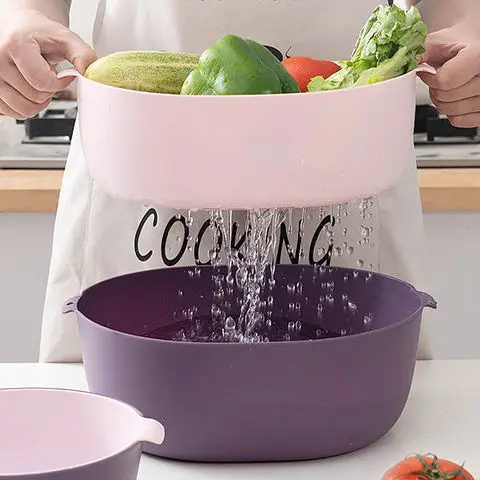 

1PCS Detachable Double-layer Plastic Food Strainer Hollow Fruit Vegetable Wash Colander Kitchen Cleaning Washing Basket Strainer