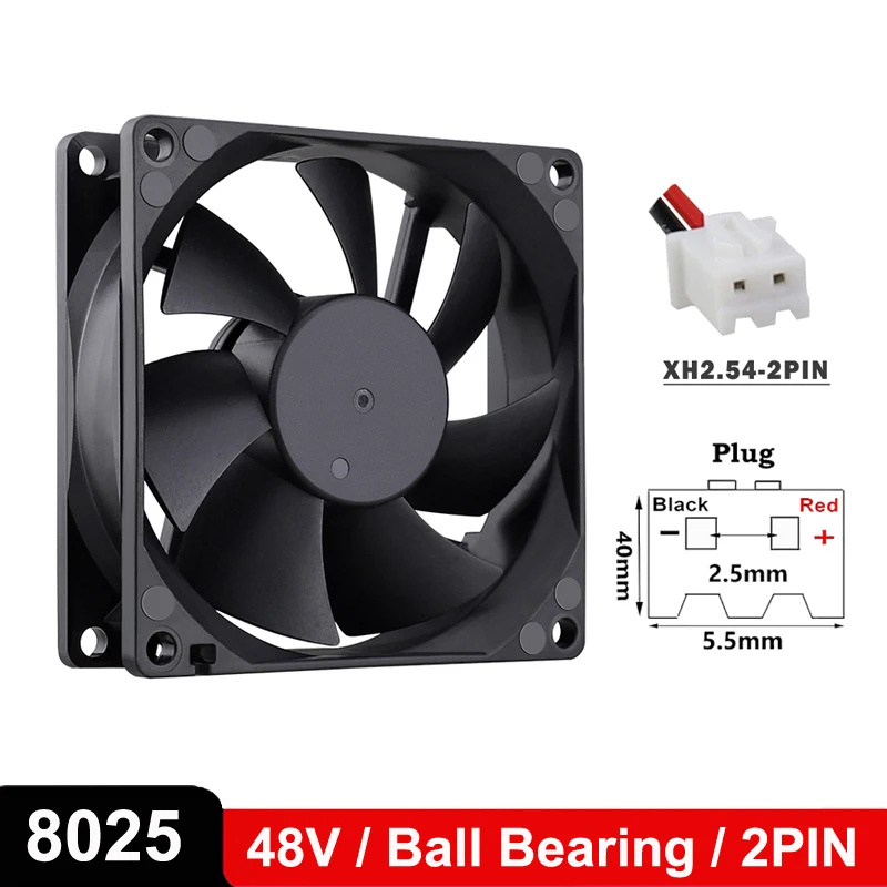 

1PCS Gdstime DC 48V 2Pin 80mm 80x80x25mm 8CM 8025 Ball Bearing Cooling Axial Fan 80*25mm Brushless Laptop PC CPU Case Cooler Fan