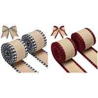 buffalo plaid wired edge ribbons christmas burlap fabric craft ribbon wrapping ribbon rolls with checkered edge