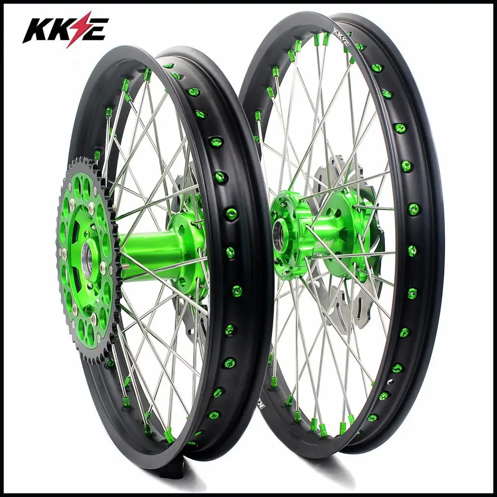 Полный комплект колес KKE 21 &amp 19 MX для Kawasaki KX250F KX450F 2006-2014 Зеленая соска 250 мм диск |