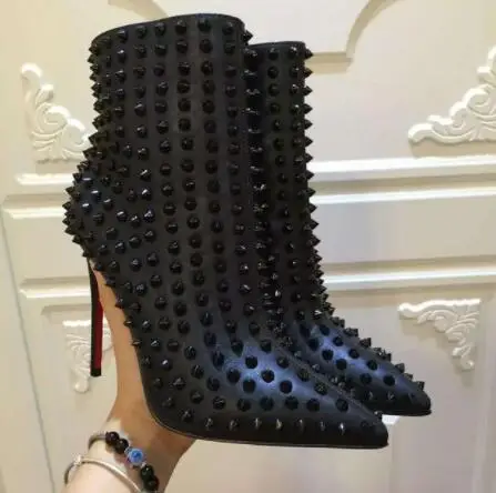 Cuero rojo negro de lujo con puntas puntiagudas botas tobillo para mujer moda disevienador Sexy sevienas tacones altos zapatos bo |