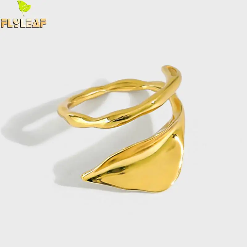 

Silver 925 Jewelry 14k Gold Irregular Lotus Leaf Open Rings For Women Luxury Design Lady Student Gift Flyleaf New Arrival