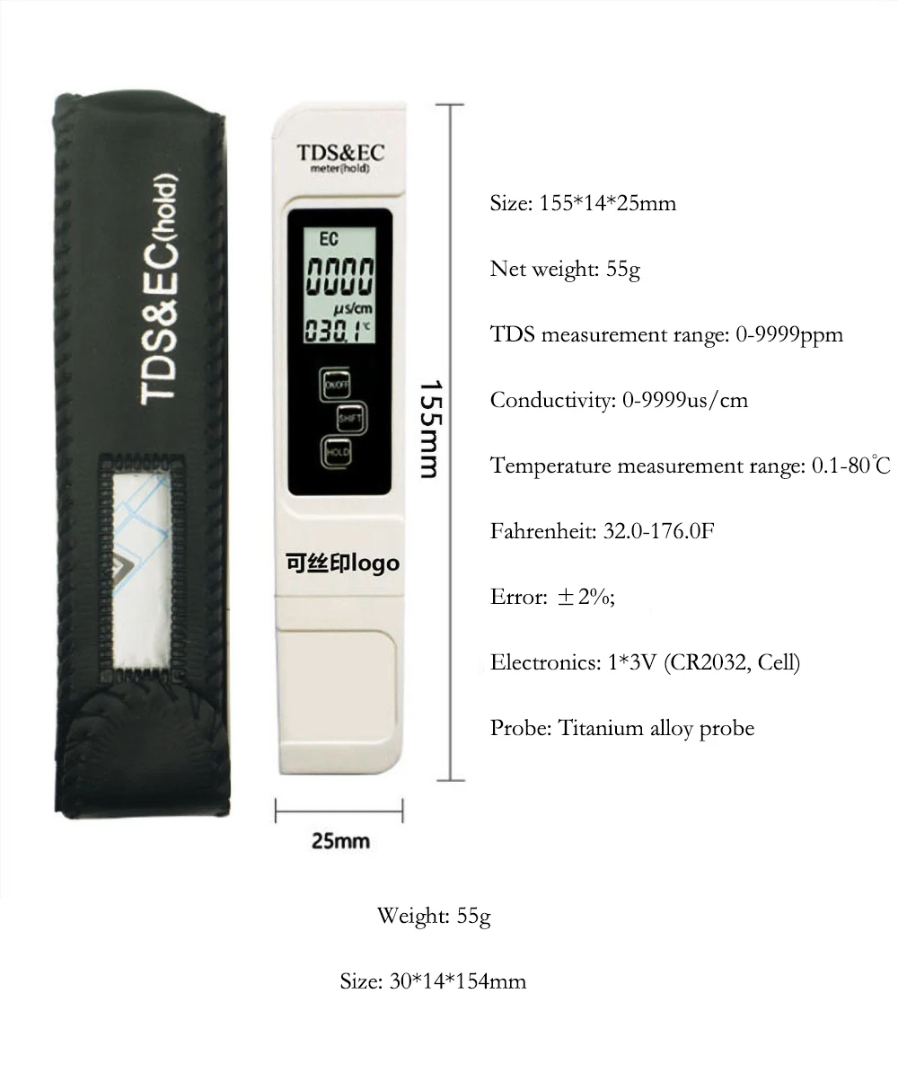 

Digital PH Meter 0-14 Measurement Range 3 in 1 Temperature TDS EC Tester 0-9000 Ppm Water Quality Automatic Monitor Tool