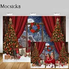 Mocsicka Рождественский фон Санта-Клаус за окном Снежный лес Рождественская елка детская фотостудия фон Декор