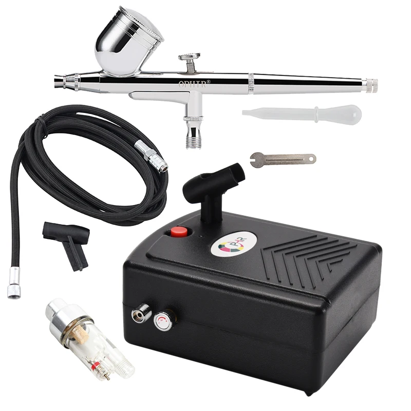 OPHIR Airbrush Kit with Air Compressor for Cake Decorating Art Craft Hobby Paint Airbrush Cake Decorating_AC034+AC004A+AC011