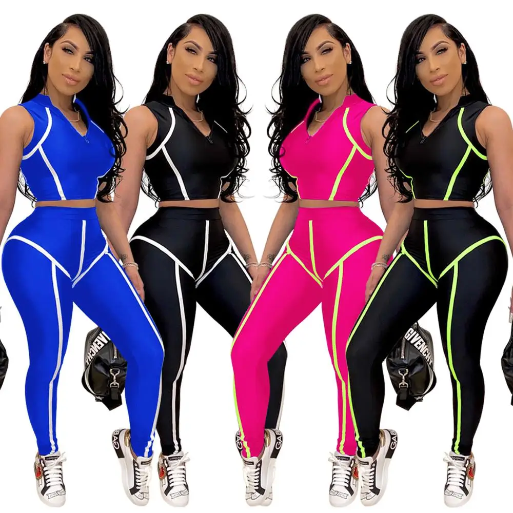 

2020 New Women's Bodycon 2 Pieces Outfit Sportwear Crop Tank Top Shorts Pants Tracksuits