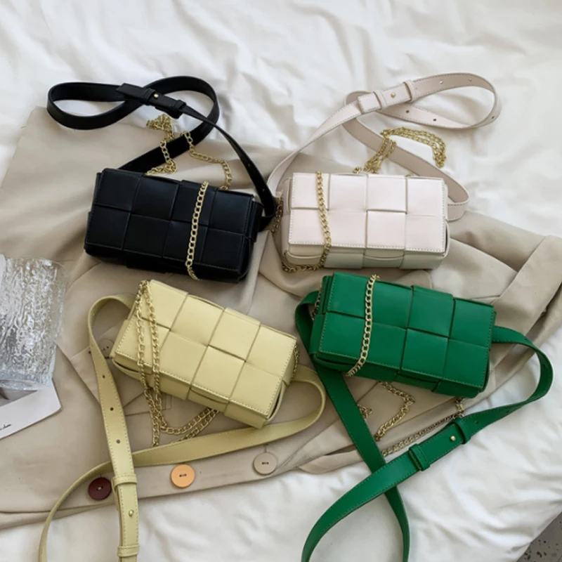 

Luxury PU leather Crossbody Bag 2021 Summer New Fashion Woven Bag Women Bag Single Shoulder Small Square Bag