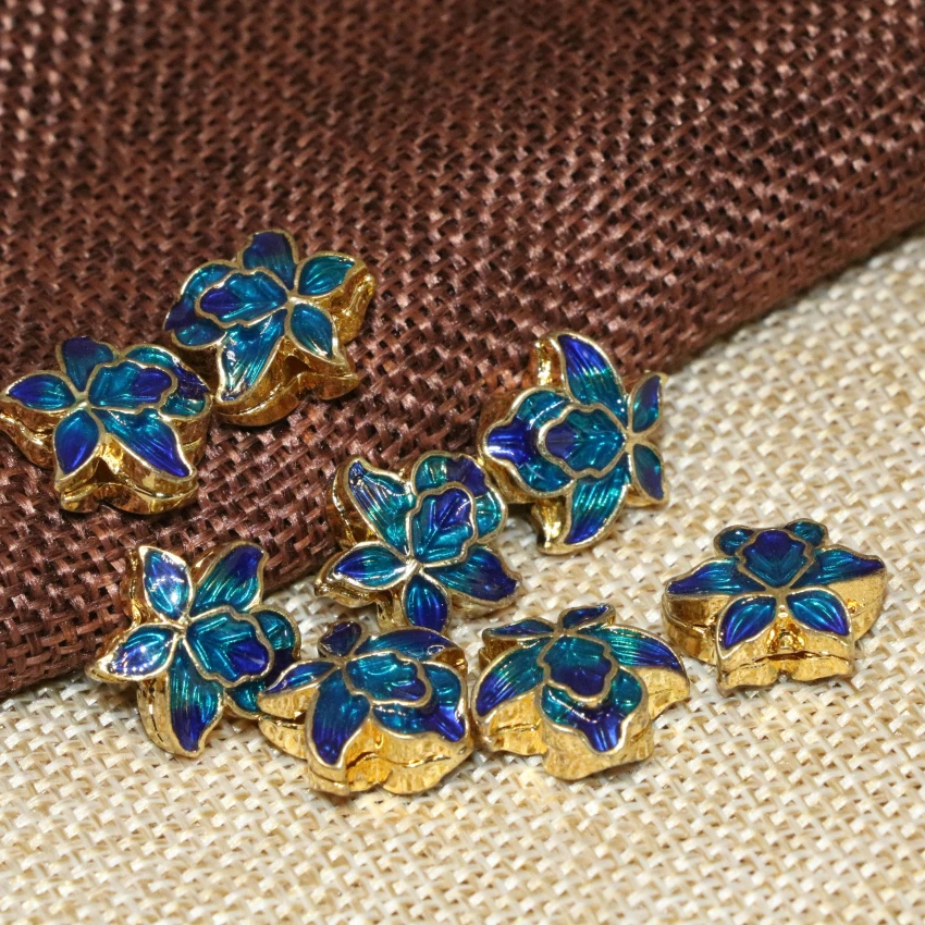 

14mm 5pcs romantic flower shape cloisonne accessories women bracelets/necklace jewelry making spacers beads diy findings B2477