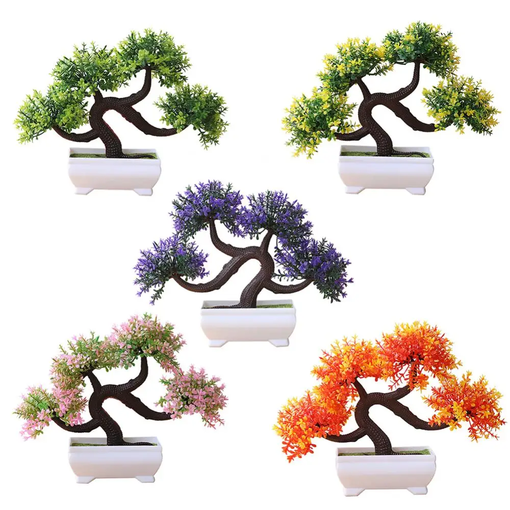 

Green Pink Artificial Guest Greeting Welcome Pine Tree Potted Bonsai Home Garden Bedroom Wedding Decoration Fake Plants