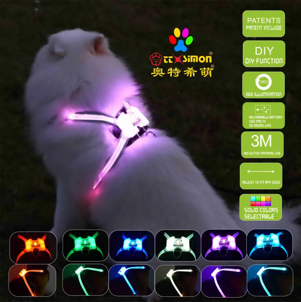 

CC Simon usb charging led collar Puppy Lead Pets Vest 2021