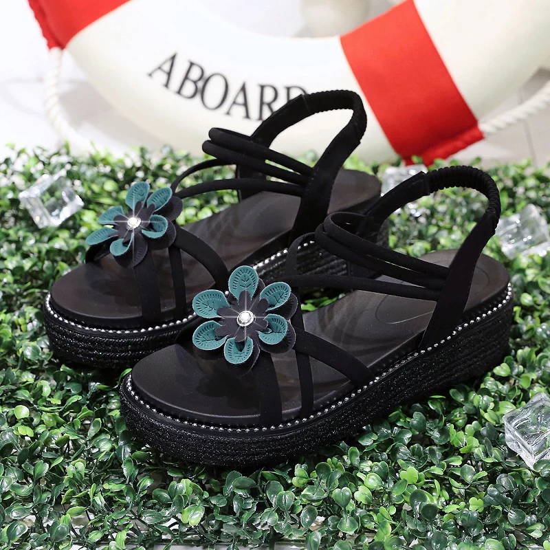 

Rhinestone Flowers Roman Sandals Summer Casual All-Match Women Shoes Open Toe Slip-On Gladiator Sandals Fast Shipping Feetwear