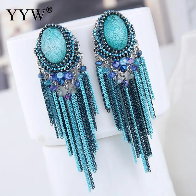 Европейский дизайн женские серьги с кисточками Висячие болтающиеся длинные