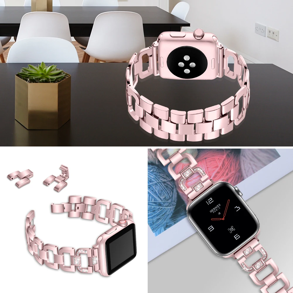 

Stainless Steel Strap for Apple Watch Band Rhinestone Diamond Band 38mm 42mm Series for Apple Watch 40mm 44mm Series 4