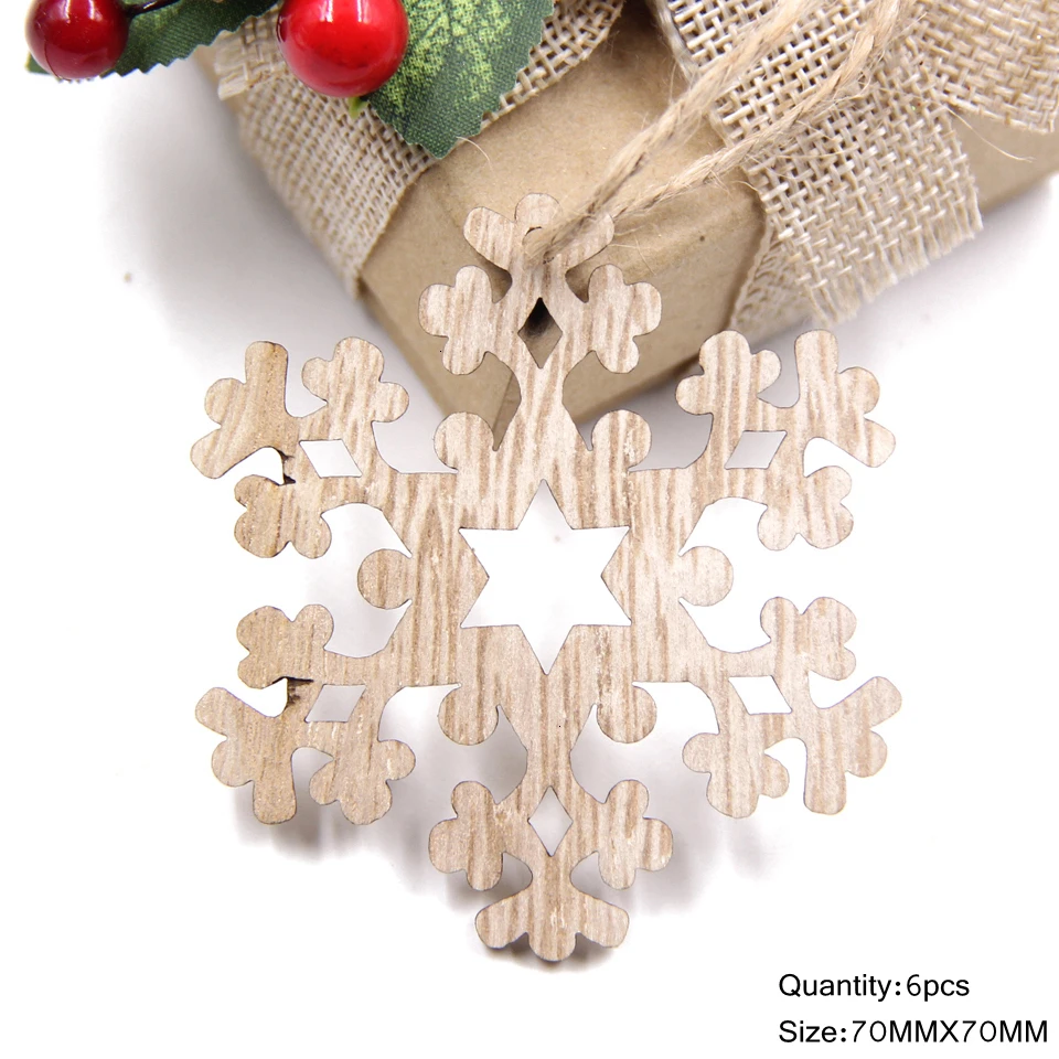 6pcs-J 6 шт./партия, разноцветные Рождественские снежинки, деревянные подвески, украшения, деревянные ремесла, подвесные подарки, рождественские елки, украшения - Цвет: 6pcs-J