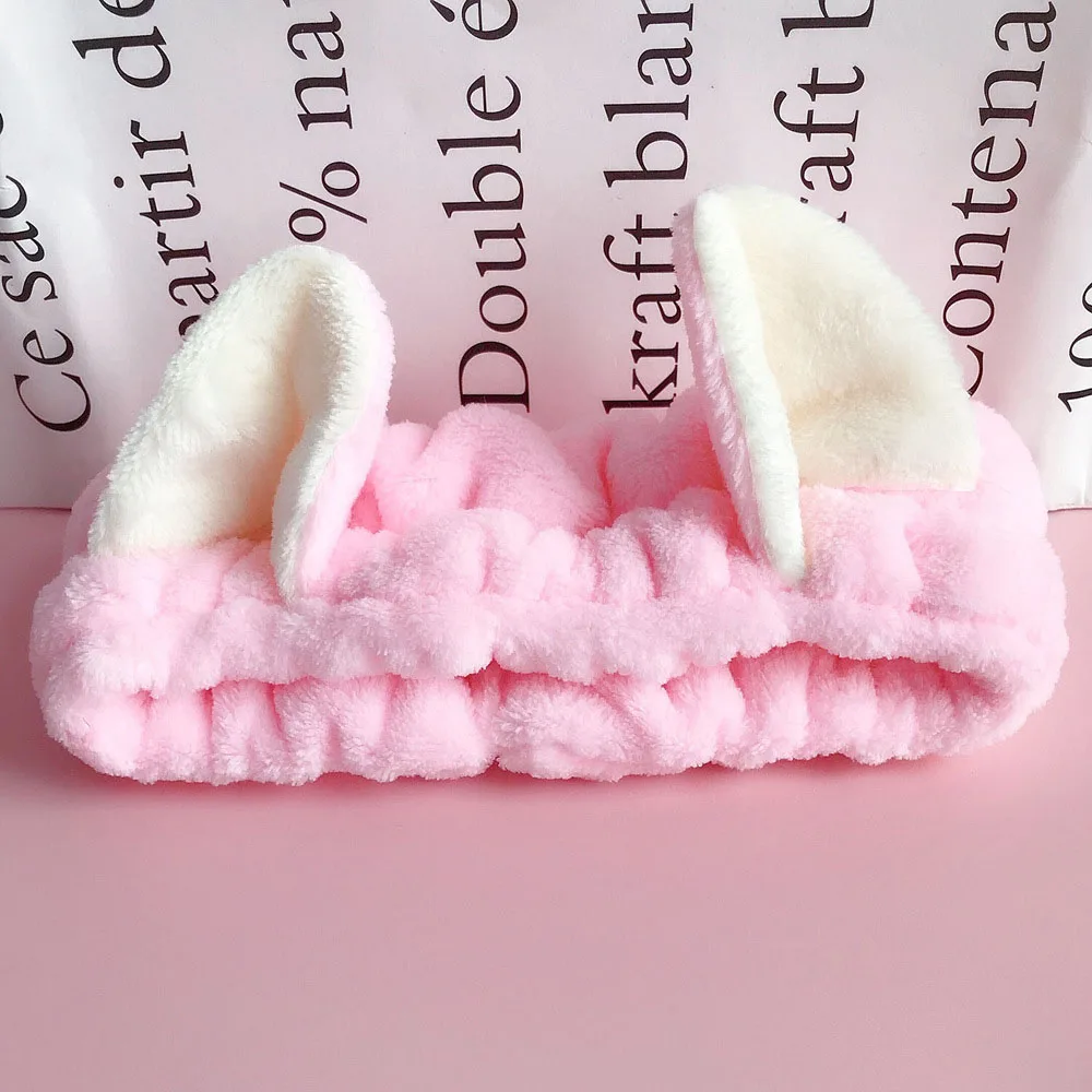 

2021 New Cute Flannel Shower Cat Ear Headband For Women Girls Wash Face Makeup Hairband Elastic Soft Turban Hair Accessories