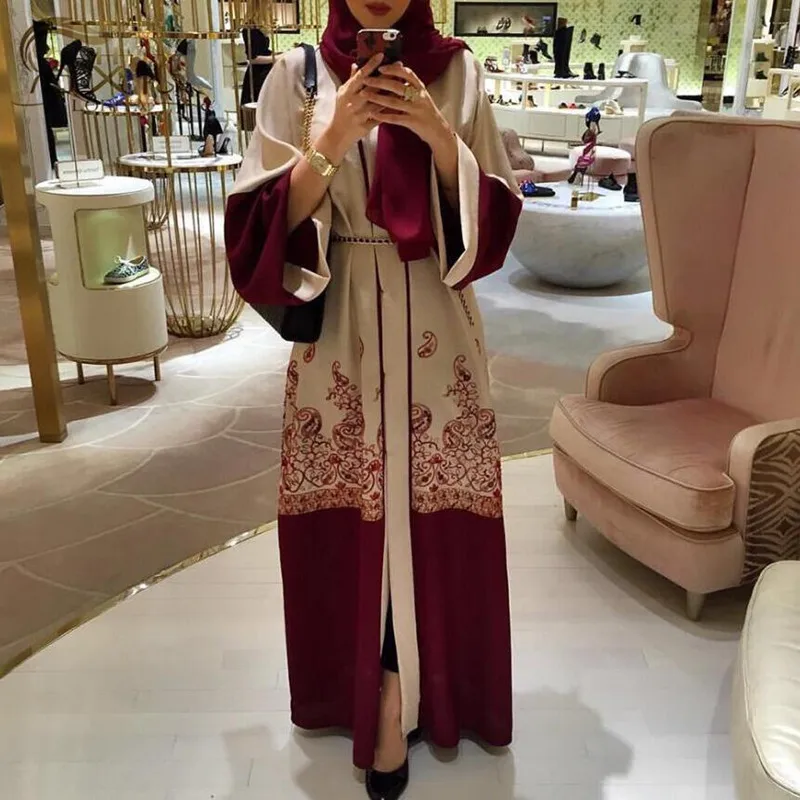 Женское платье в мусульманском стиле, длинное платье с красным принтом, абайя, Средний Восток, одежда в арабском и мусульманском стиле, a707, ...