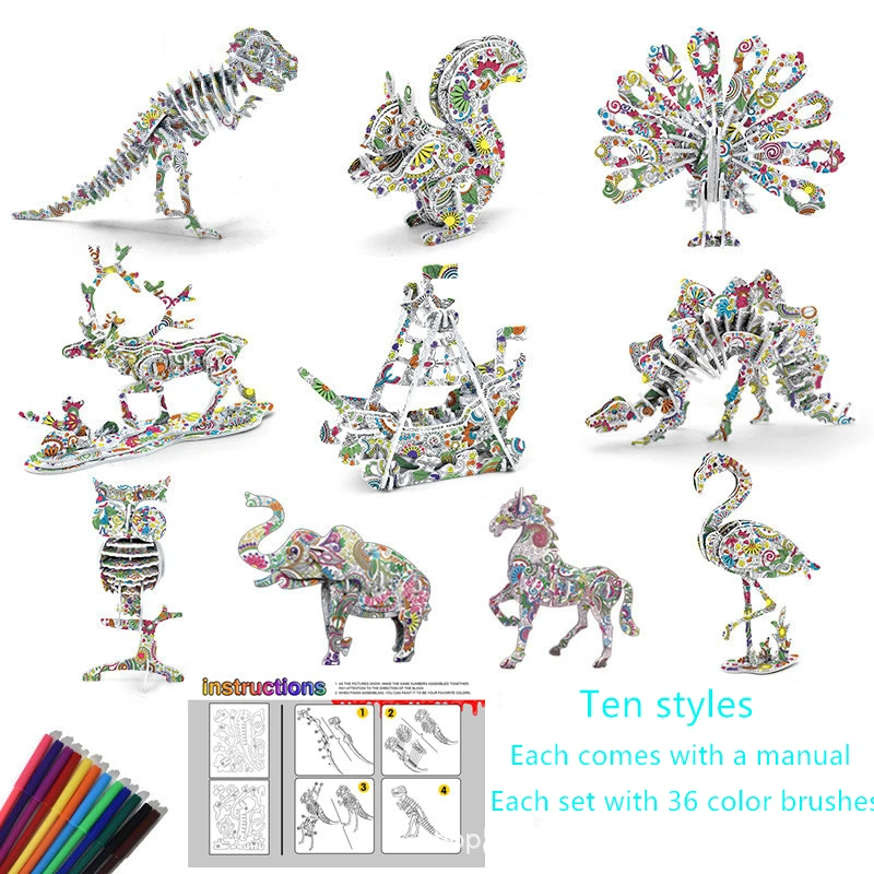 

New 3D Three-Dimensional Puzzle Graffiti Decoration Model Children Christmas DIY Coloring Toy Gift