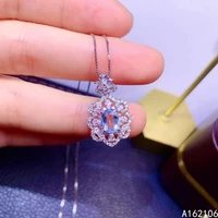 fine jewelry 925 pure silver inlaid natural aquamarine girl luxury popular flower chinese style gem pendant necklace support det