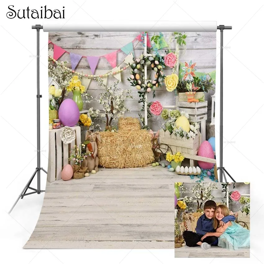 

Easter Spring Photography Background Hay Wreath Colored Eggs Newborns Baby Boy Photo Booth Background Studio Portraits Backdrop