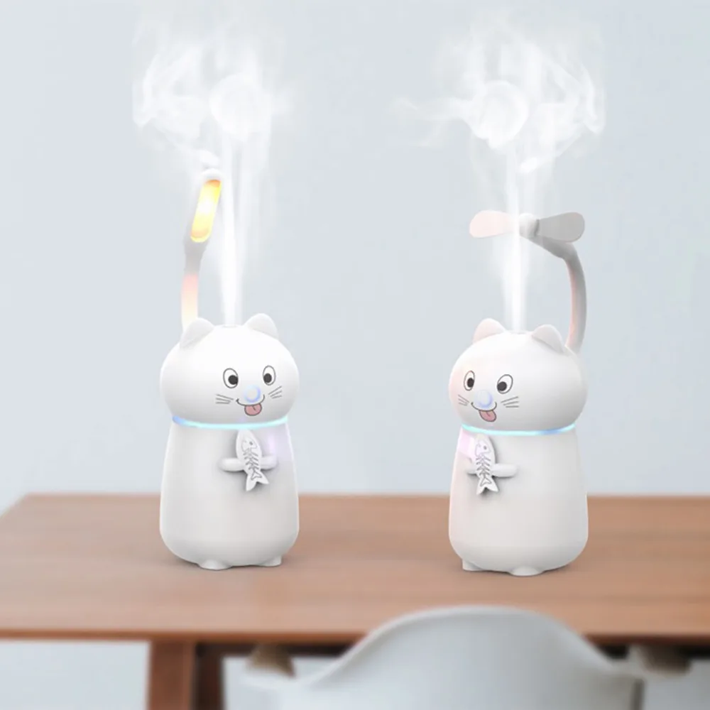 

Cute Cat 3 In 1 Humidifier Air Fan Diffuser Humidifier LED Purifier Atomizer Cute Kitten Styling Humidifier