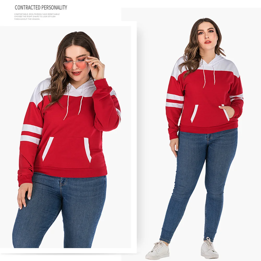 

2020 Autumn Winter Stitching Hoodie Women's Thin Long-sleeved Hooded Pockets Loose Fashion Pullover Sweatshirt Ladies Moletom