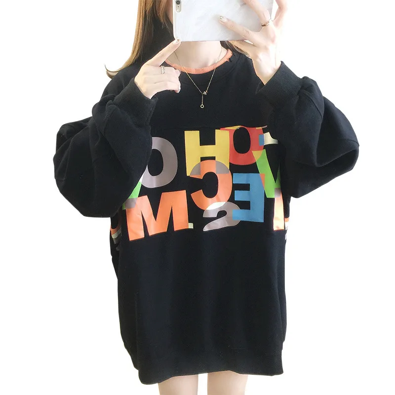 

2020 Oversized Letter Print Women Hoodies Round Neck Long Sleeve Pullover Hoodie Women Sweatshirts Streetwear