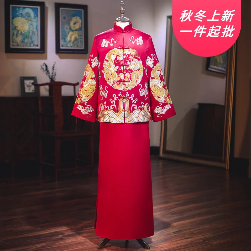 2020 Chinese Style Wedding Suit New Costume Groom Like Spring And Summer Dress Longfeng Existing Restoring Ancient Ways | Свадьбы и