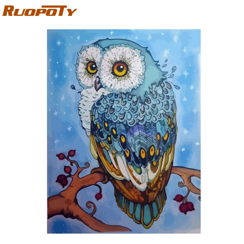 RUOPOTY Рамка Картина по номерам Совы животные Diy Краска набор современное настенное