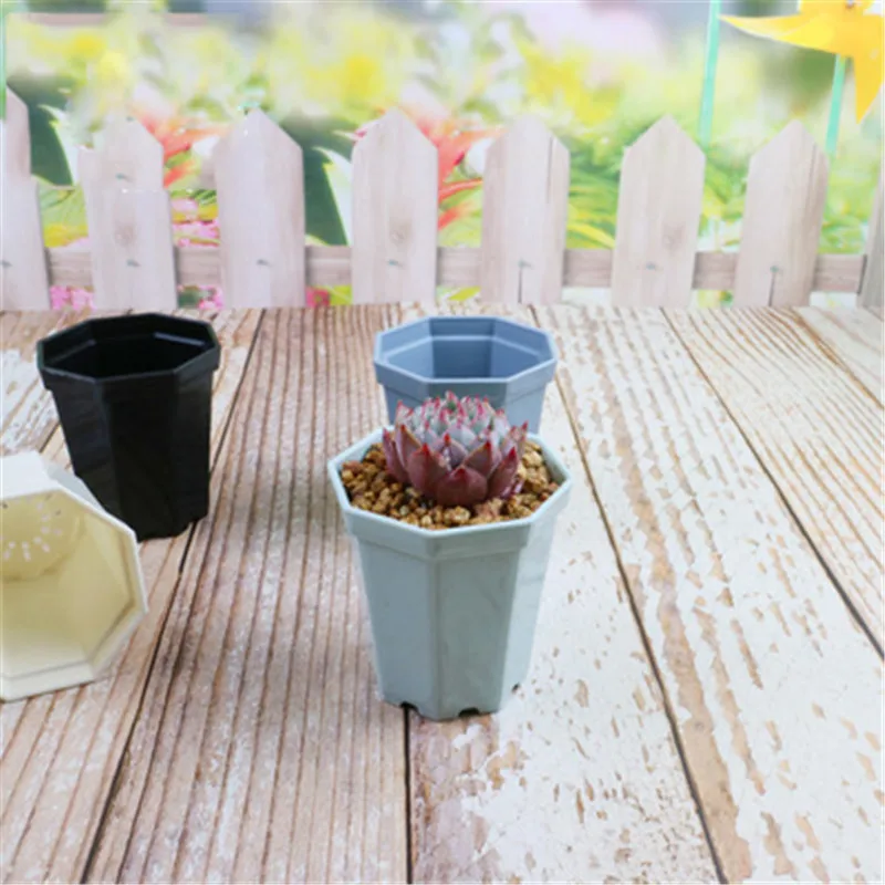 Восьмиугольный пластиковый цветочный горшок для кактуса суккулента растений
