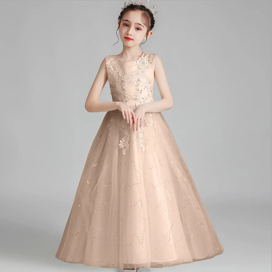

Spring and Autumn Performance Dresses Little Girls Catwalk Costumes Big Kids' Fluffy Wedding Clothes