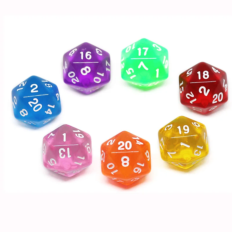 

7 PCS Transparent Multicolor Dice 7 Colors 20 Sided Dice Funny Puzzle Game Send Children